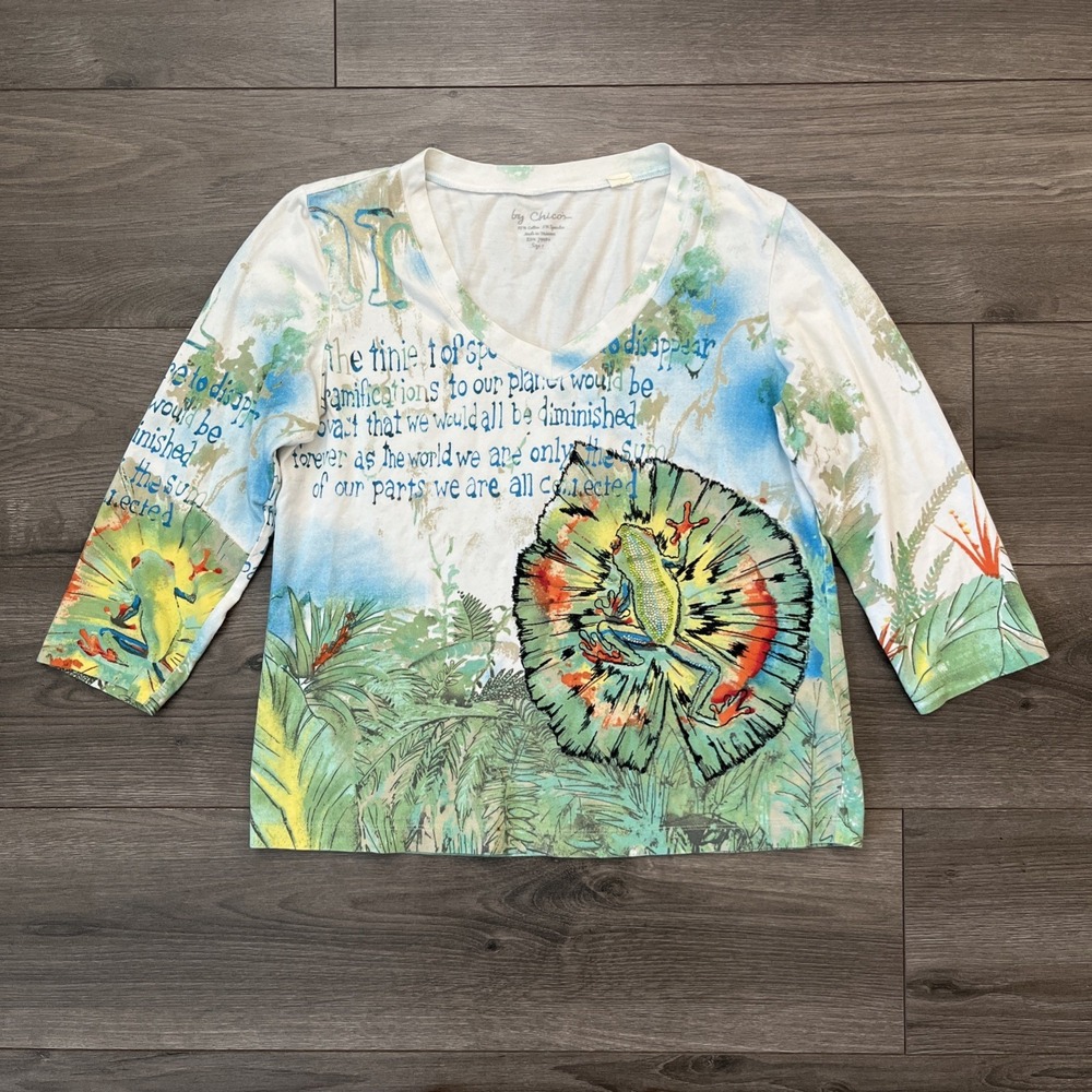 By Chico's Sz 7 Womens Top Multicolor Short Sleeve
